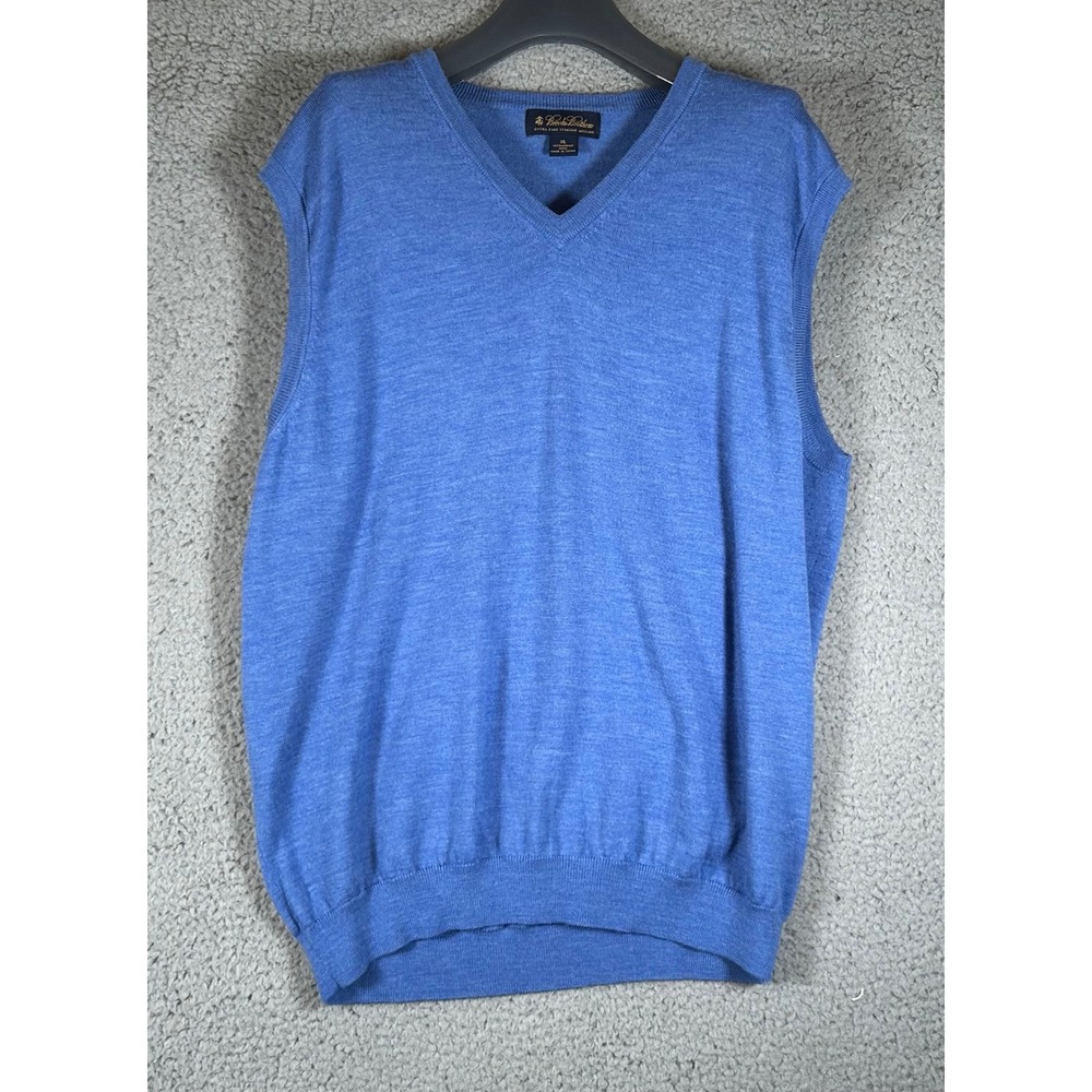 Brooks Brothers Mens XL Extra Fine Italian Merino Wool V-Neck Sweater Vest Blue